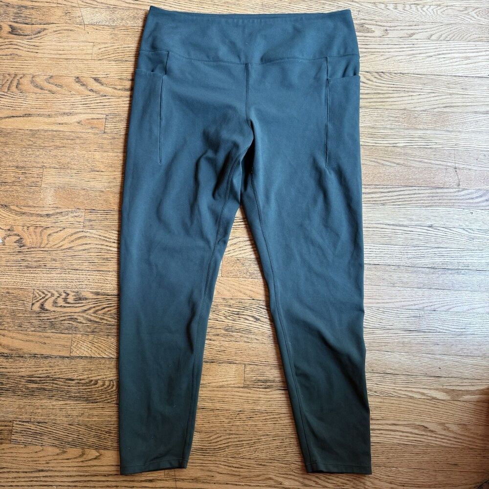 Danskin 7/8 Leggings Womens XL Green High Waisted Active Pockets Athleisure Yoga